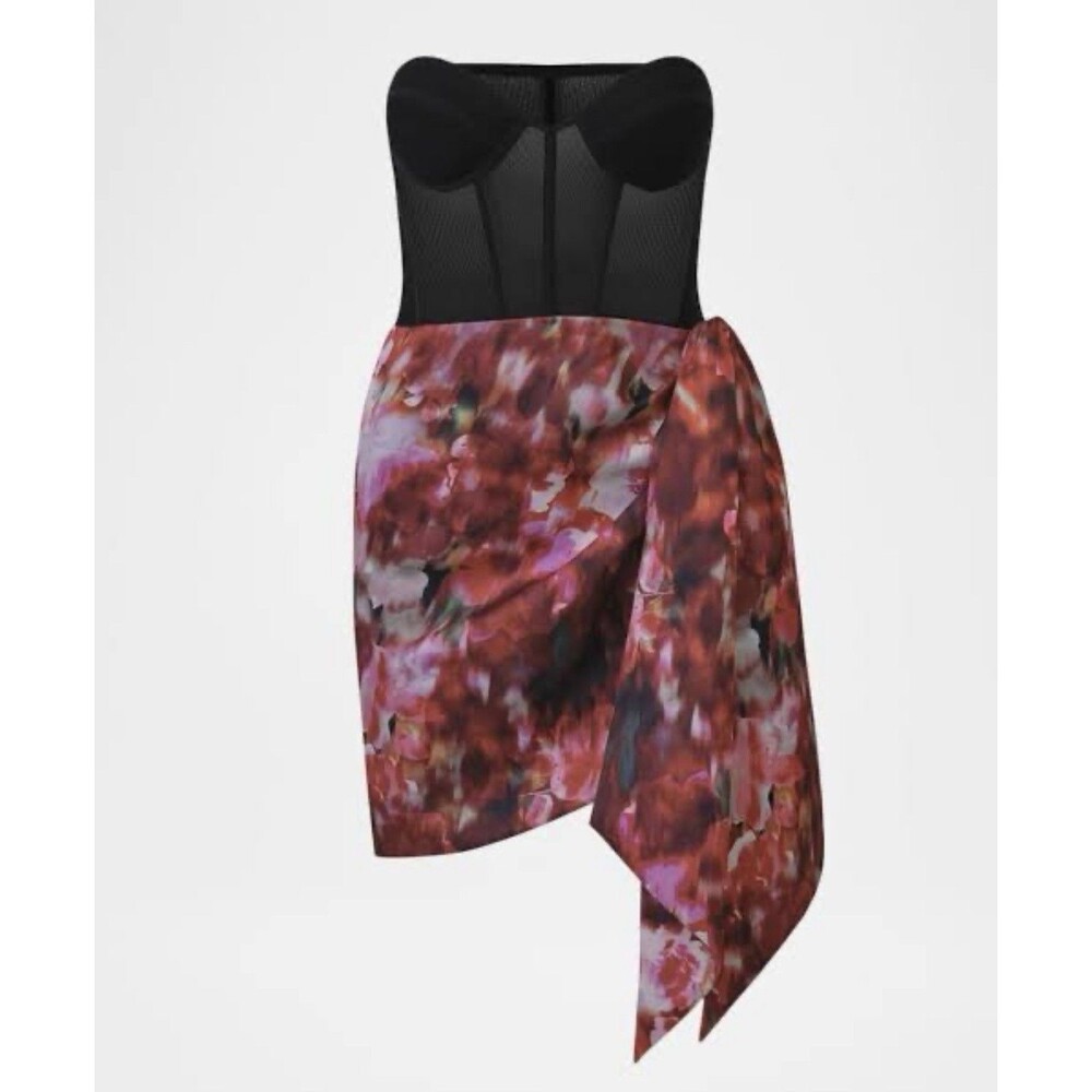BCBGMAXAZRIA Women's Printed Bustier Minidress - Black washed floral chilli Sz12